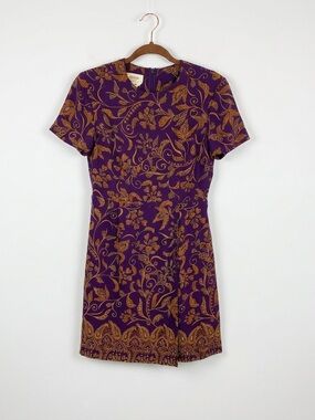 Vintage Talbots Petites 100% Pure Silk Purple Floral Paisley Shift Dress Size 4P
